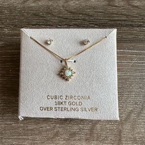 Elegant Gold and Silver Opal Cubic Zirconia Necklace Set